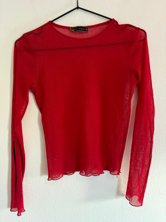 Cop Copine Perfect Red Mesh Long Sleeve Y2K Top
