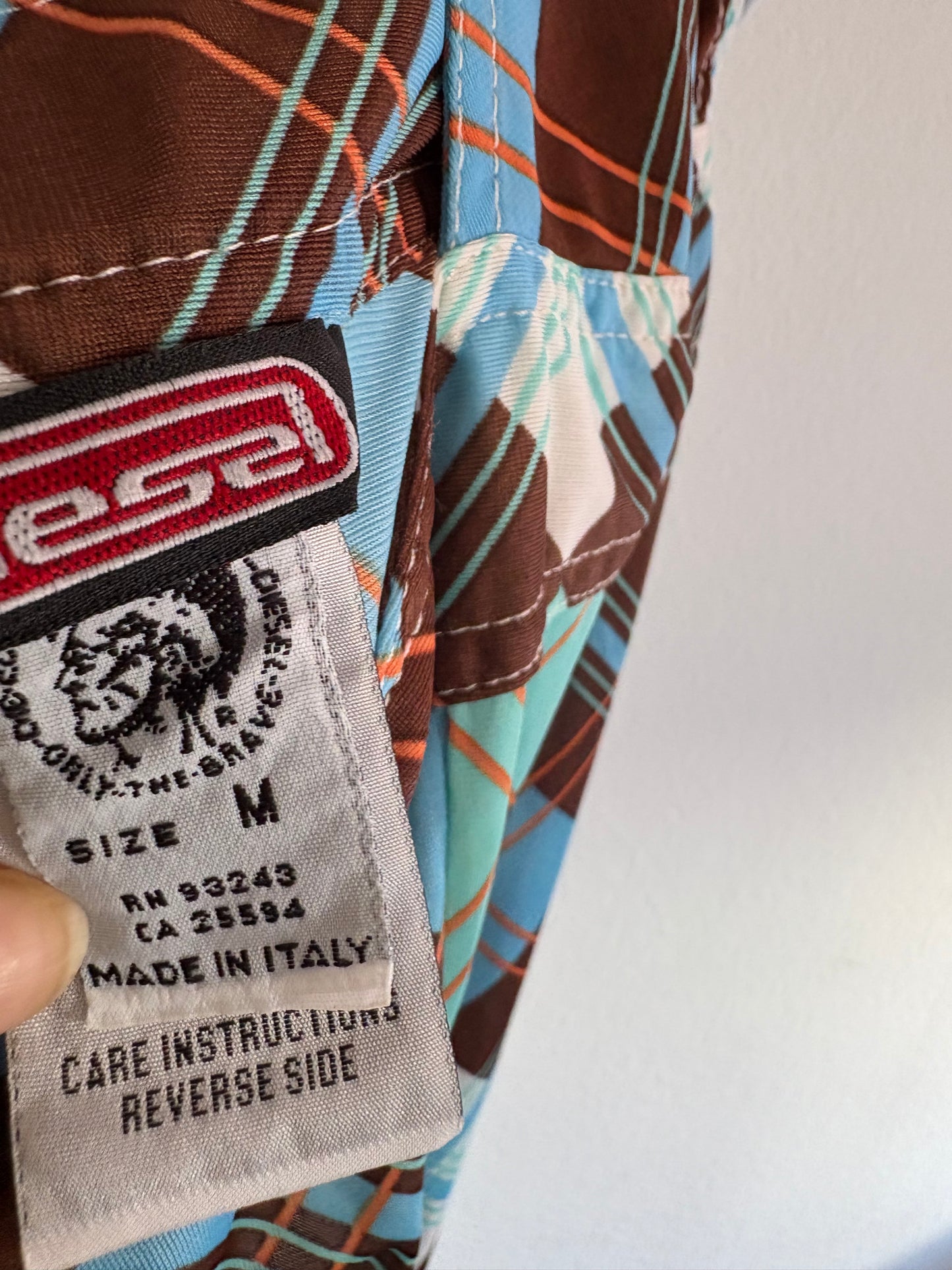 Rare True Vintage Diesel Blue and Brown Check Print Nylon Halter Dress