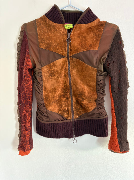 Rare Save the Queen Suede and Mesh y2k Zip-Up Sweater