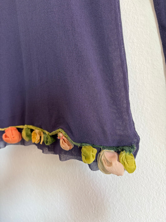 Extremely Rare Jean Paul Gaultier Maille Runway Purple Mesh Top with Floral Hem
