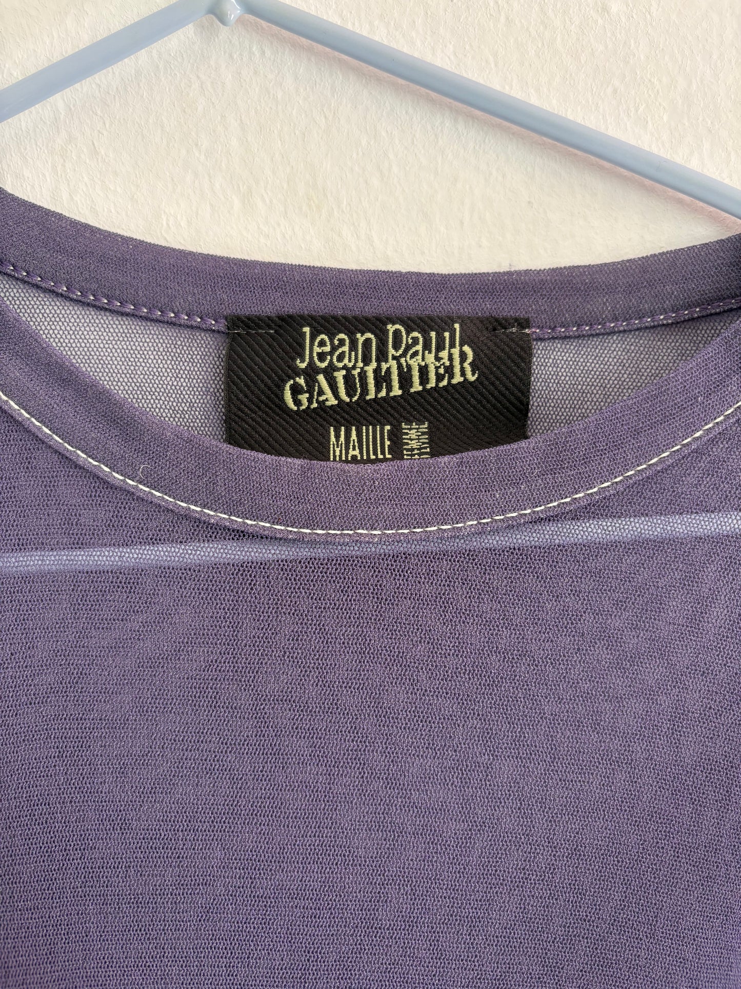 Extremely Rare Jean Paul Gaultier Maille Runway Purple Mesh Top with Floral Hem