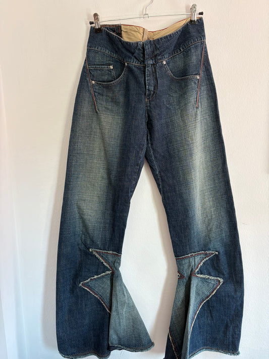 Rare Marithé + Francois Girbaud Star Flare Jeans with Lace Up Detail