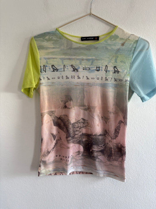 Rare y2k Cop Copine Hieroglyph Short Sleeve Mesh Top