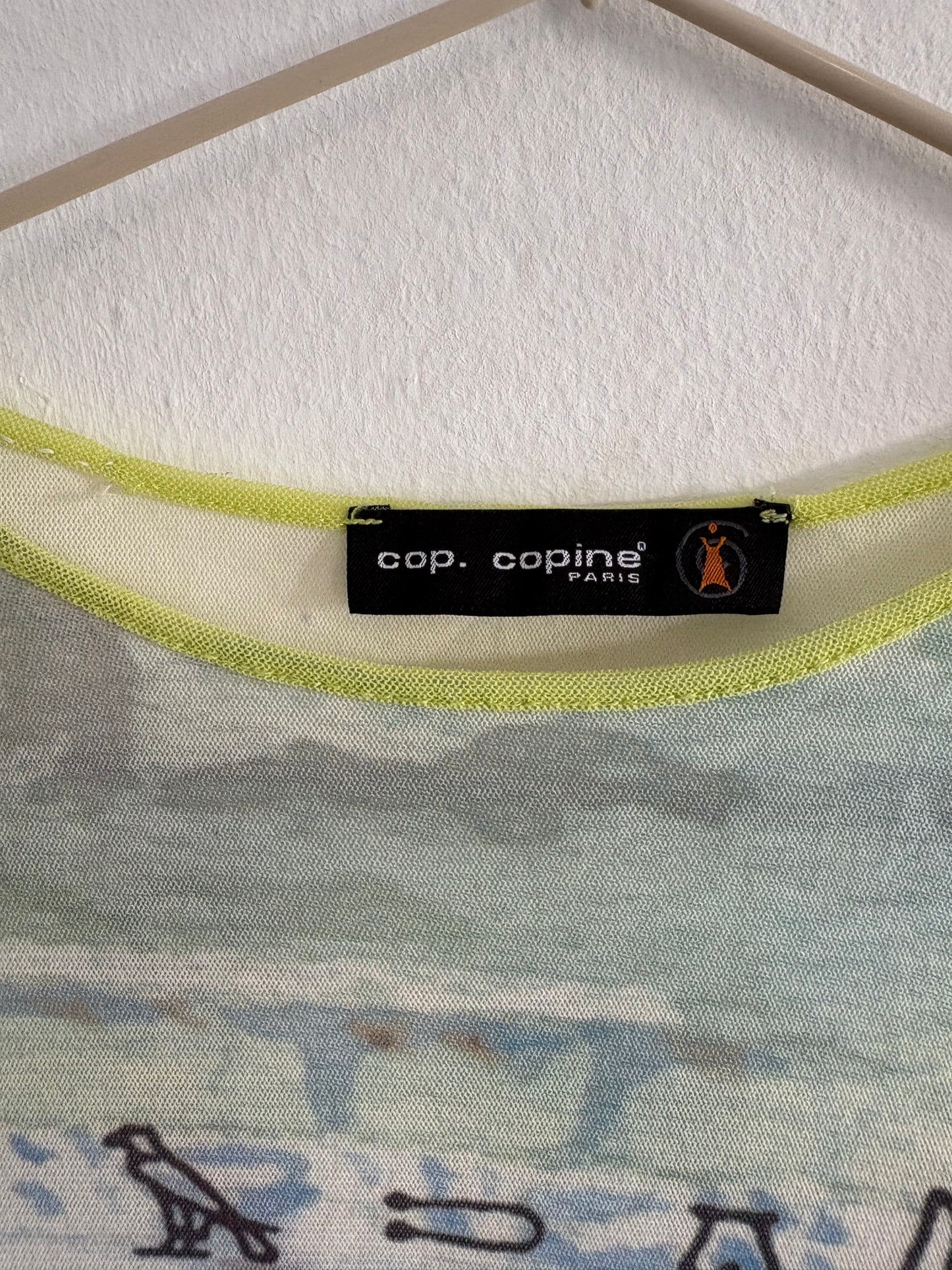 Rare y2k Cop Copine Hieroglyph Short Sleeve Mesh Top