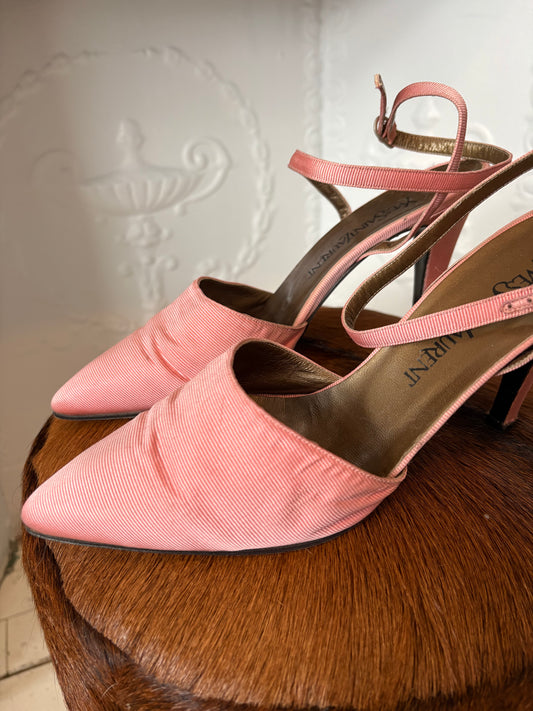 Vintage Yves Saint Laurent Pink Ribbed Satin Slingbacks – Gold Insole Size 9