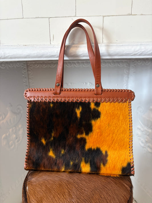 Vintage Jamin Puech Paris Calf Hair Whipstitch Orange Y2K Shoulder Bag