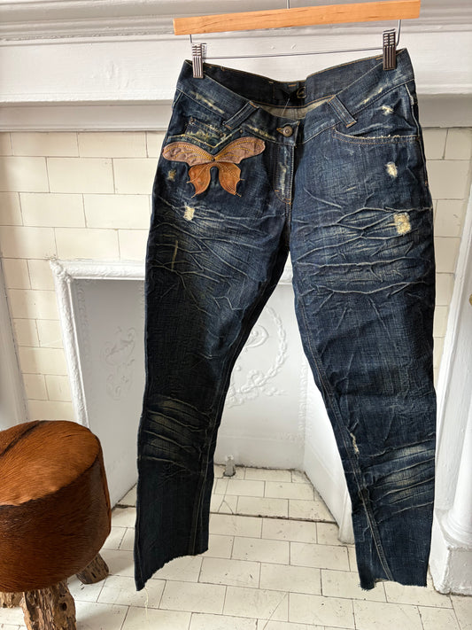 Just Cavalli Early 2000s Butterfly Appliqué Mid-Rise Jeans Size 26