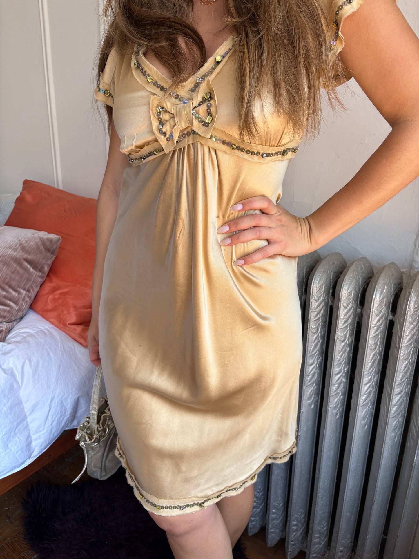 Moschino Cheap & Chic 90s Silk Gold Babydoll Dress