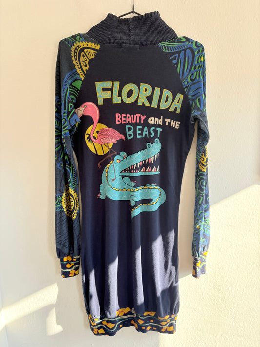Rare y2k Custo Barcelona Florida Gator Themed Turtleneck T-Shirt Dress