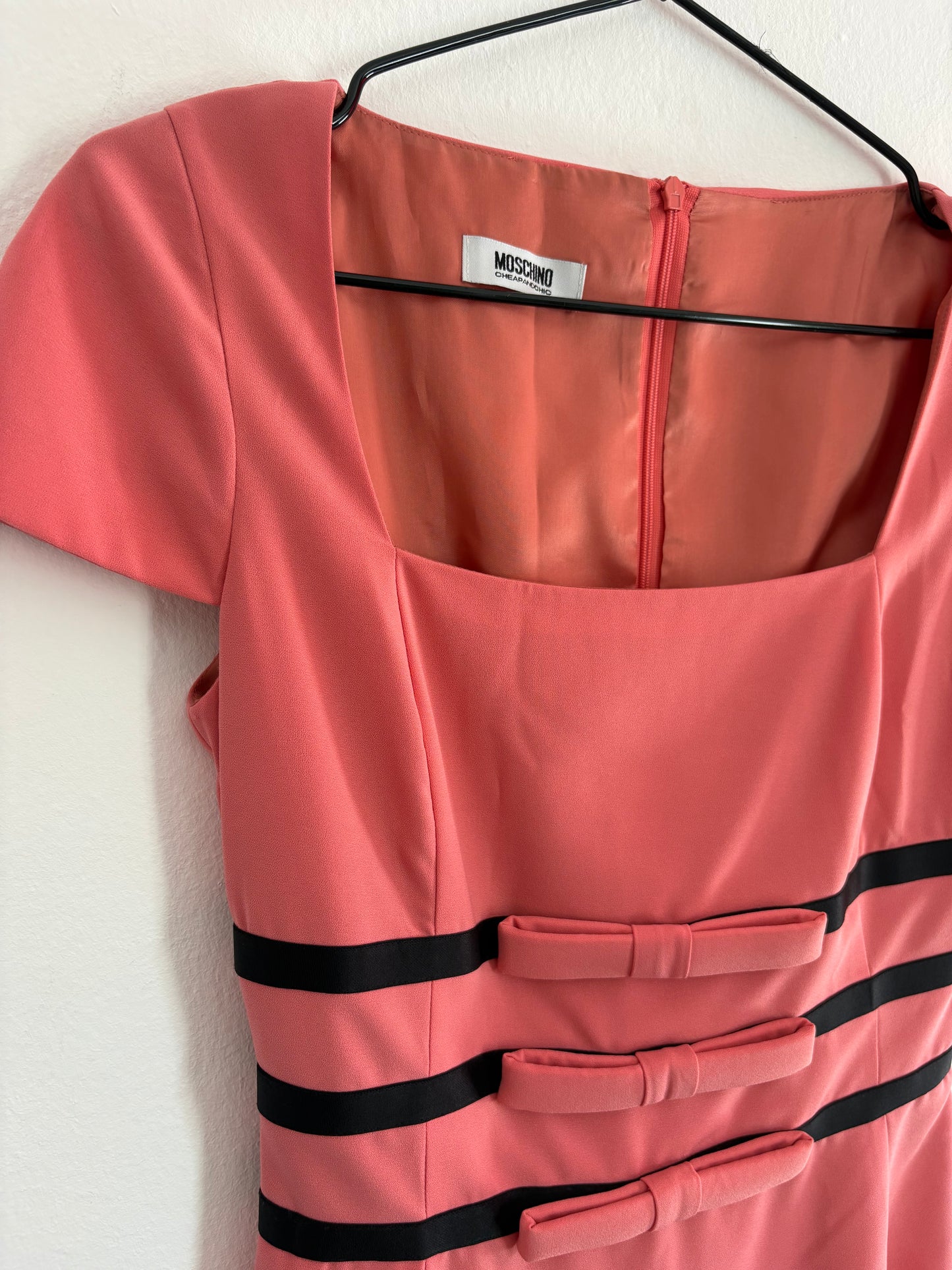 Vintage Moschino Cheap and Chic Pink And Black Bow Dress XS