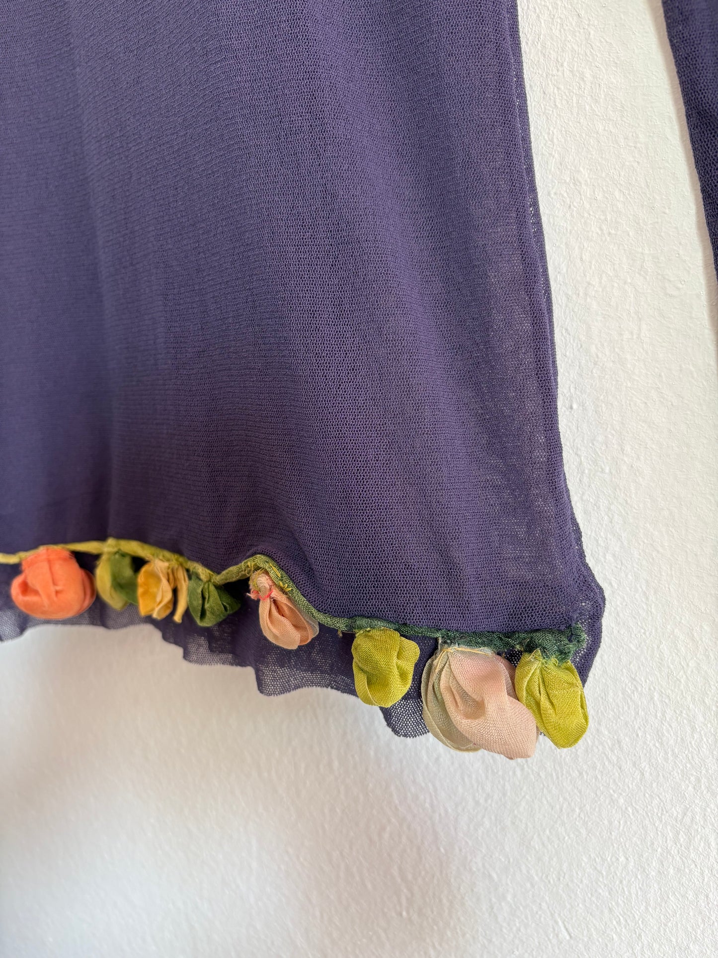 Extremely Rare Jean Paul Gaultier Maille Runway Purple Mesh Top with Floral Hem