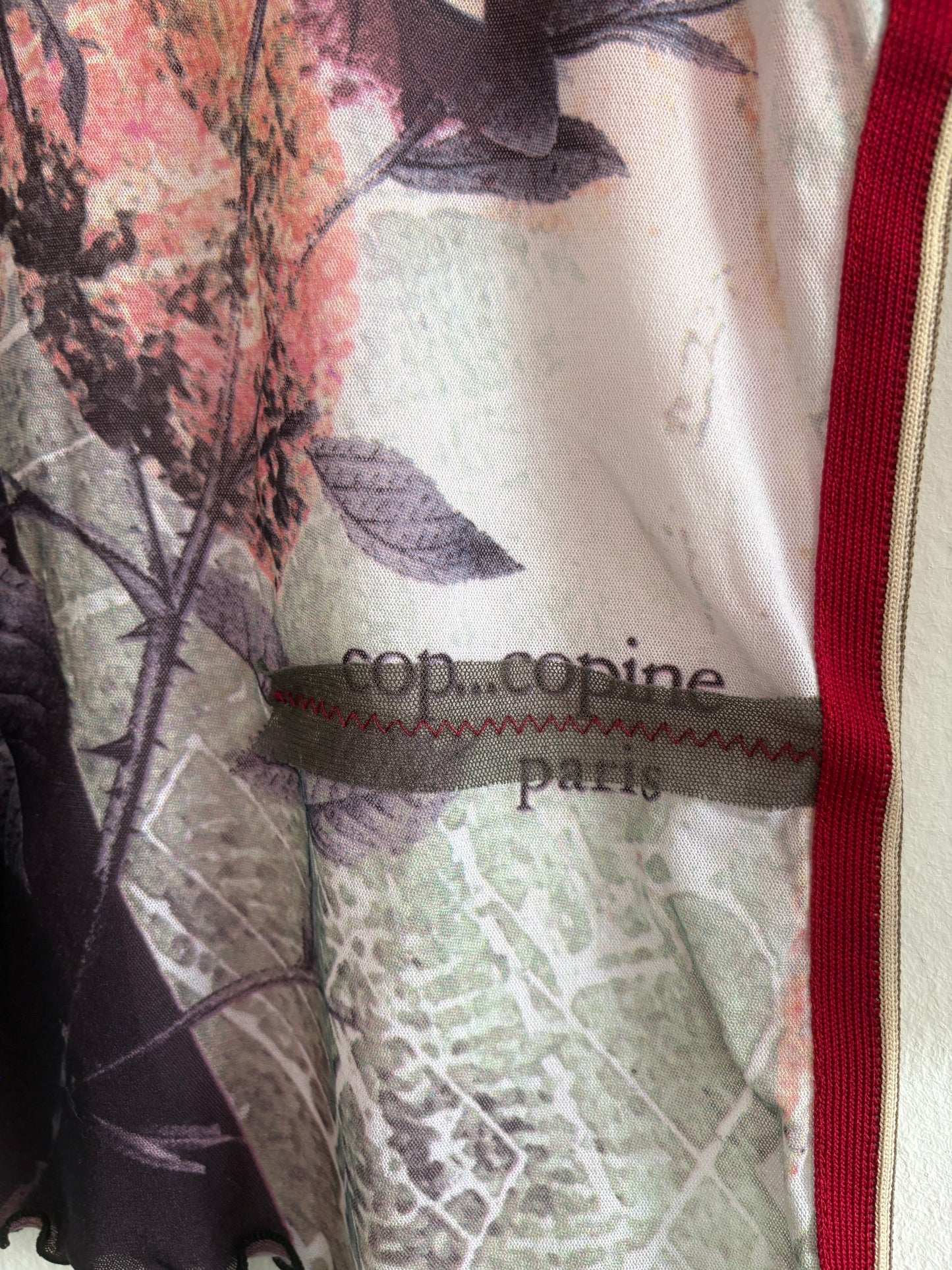 Vintage Cop Copine Mesh 3/4 Sleeve Top with Floral Design