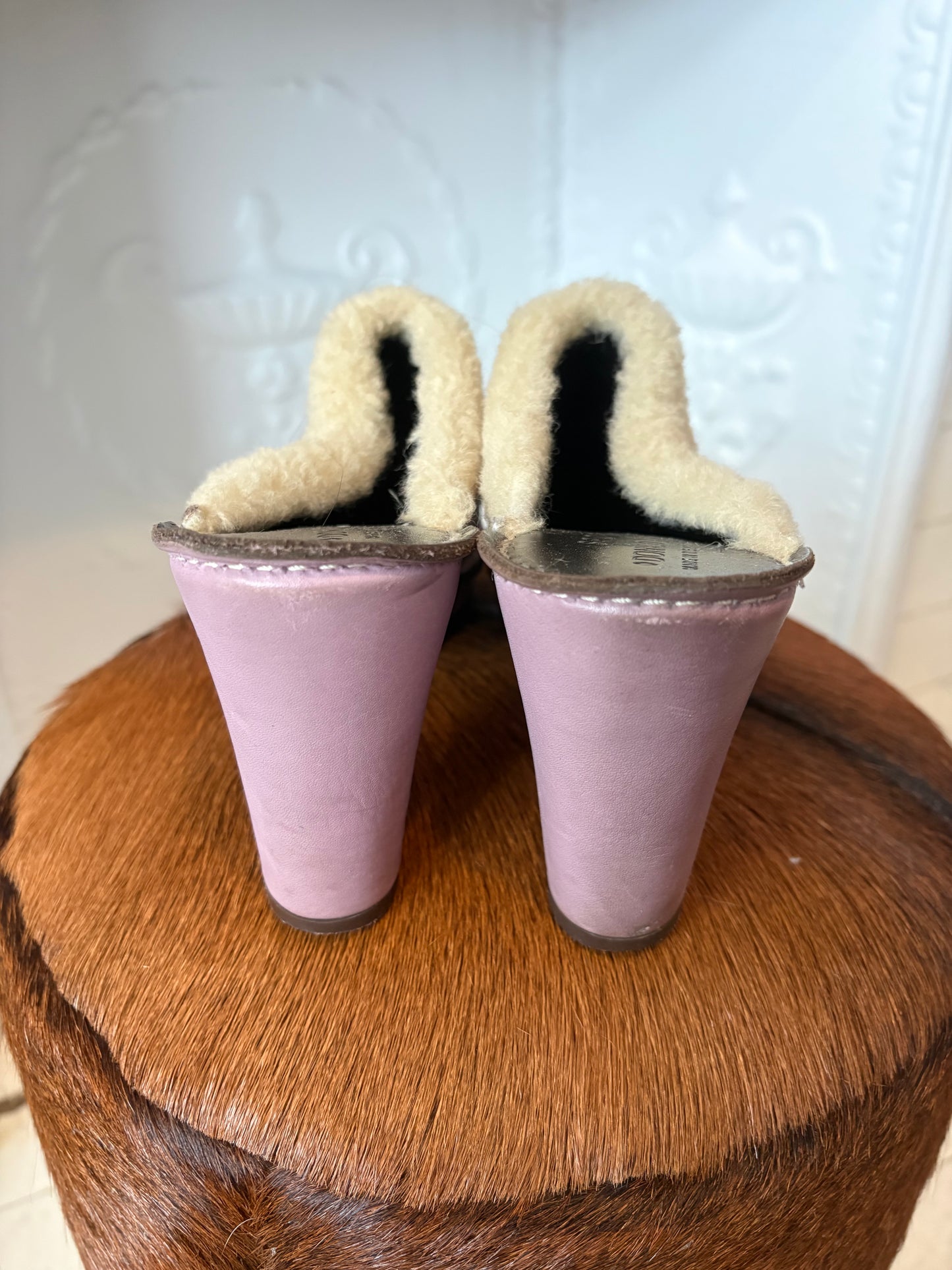 Vintage 90s Donald J Pliner Sport Lavender Leather & Shearling Mules – Made in Italy – Size 9