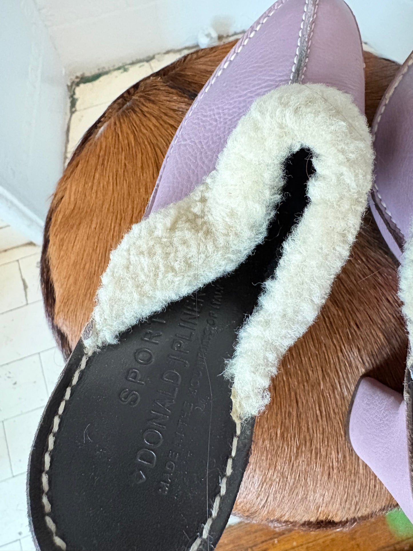 Vintage 90s Donald J Pliner Sport Lavender Leather & Shearling Mules – Made in Italy – Size 9