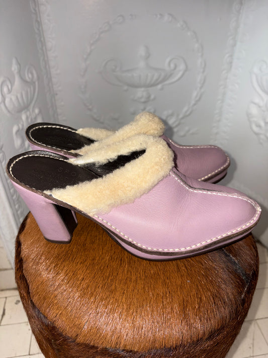Vintage 90s Donald J Pliner Sport Lavender Leather & Shearling Mules – Made in Italy – Size 9