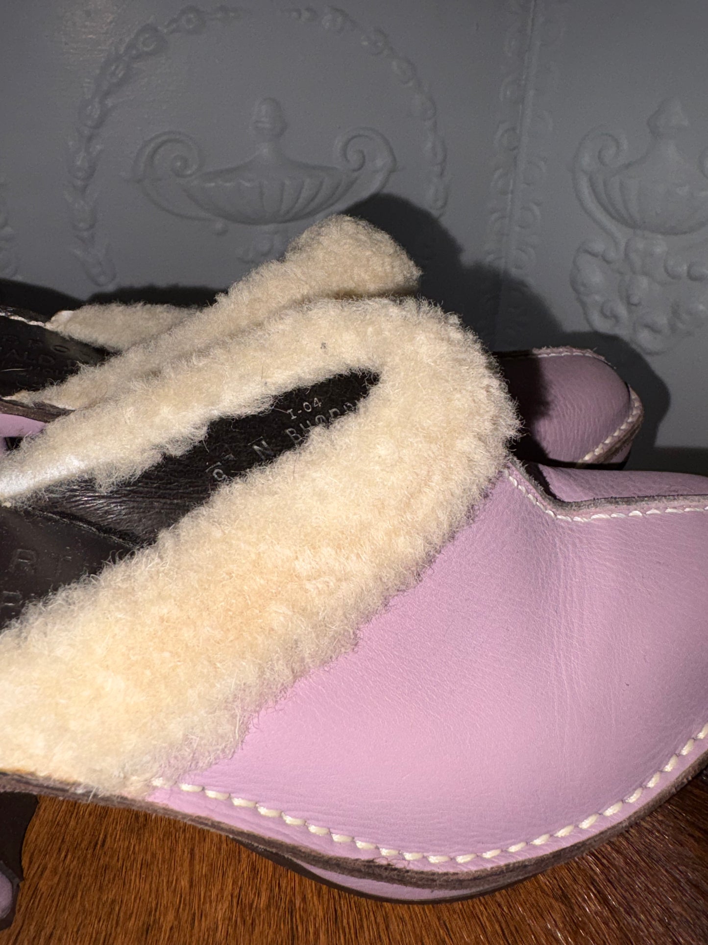 Vintage 90s Donald J Pliner Sport Lavender Leather & Shearling Mules – Made in Italy – Size 9