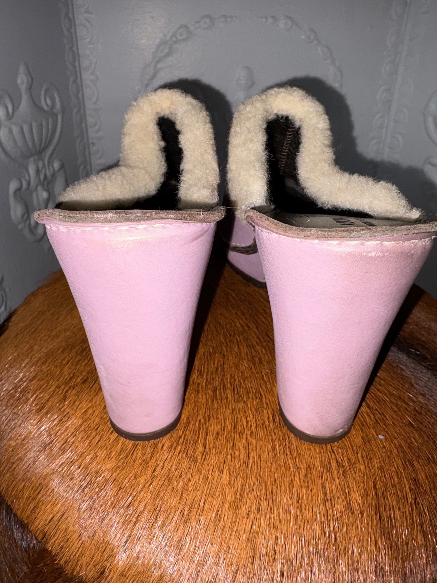 Vintage 90s Donald J Pliner Sport Lavender Leather & Shearling Mules – Made in Italy – Size 9