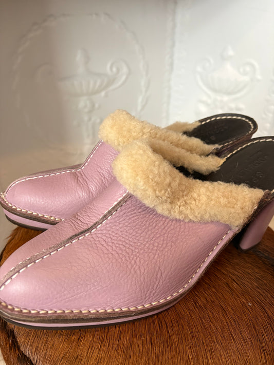 Vintage 90s Donald J Pliner Sport Lavender Leather & Shearling Mules – Made in Italy – Size 9