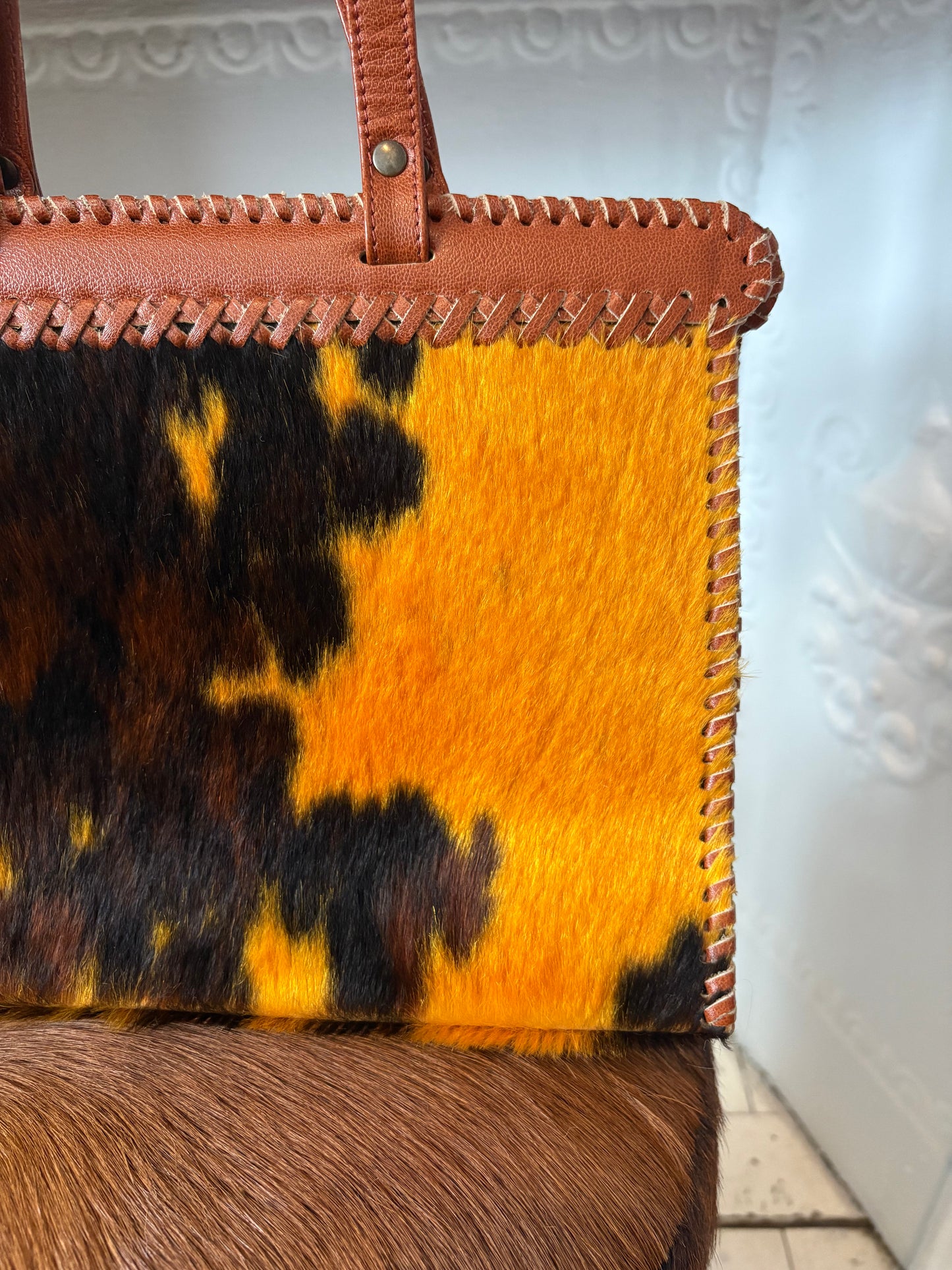 Vintage Jamin Puech Paris Calf Hair Whipstitch Orange Y2K Shoulder Bag