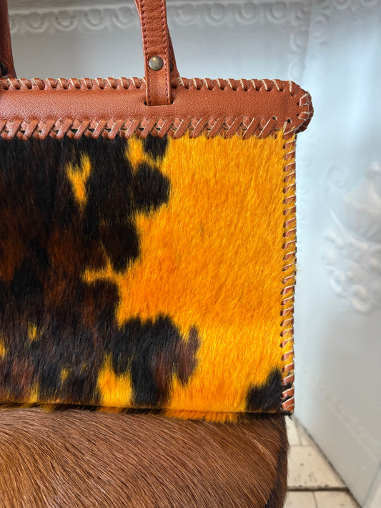 Vintage Jamin Puech Paris Calf Hair Whipstitch Orange Y2K Shoulder Bag