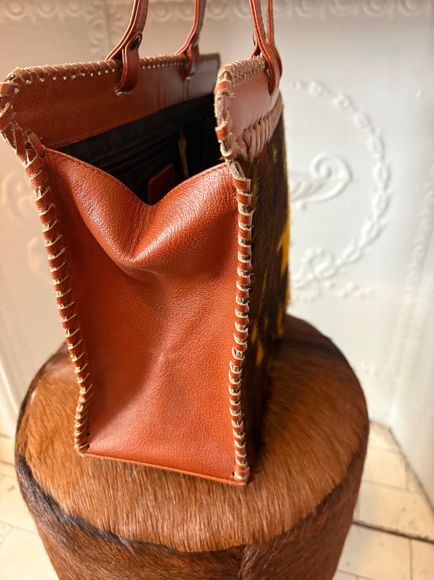 Vintage Jamin Puech Paris Calf Hair Whipstitch Orange Y2K Shoulder Bag