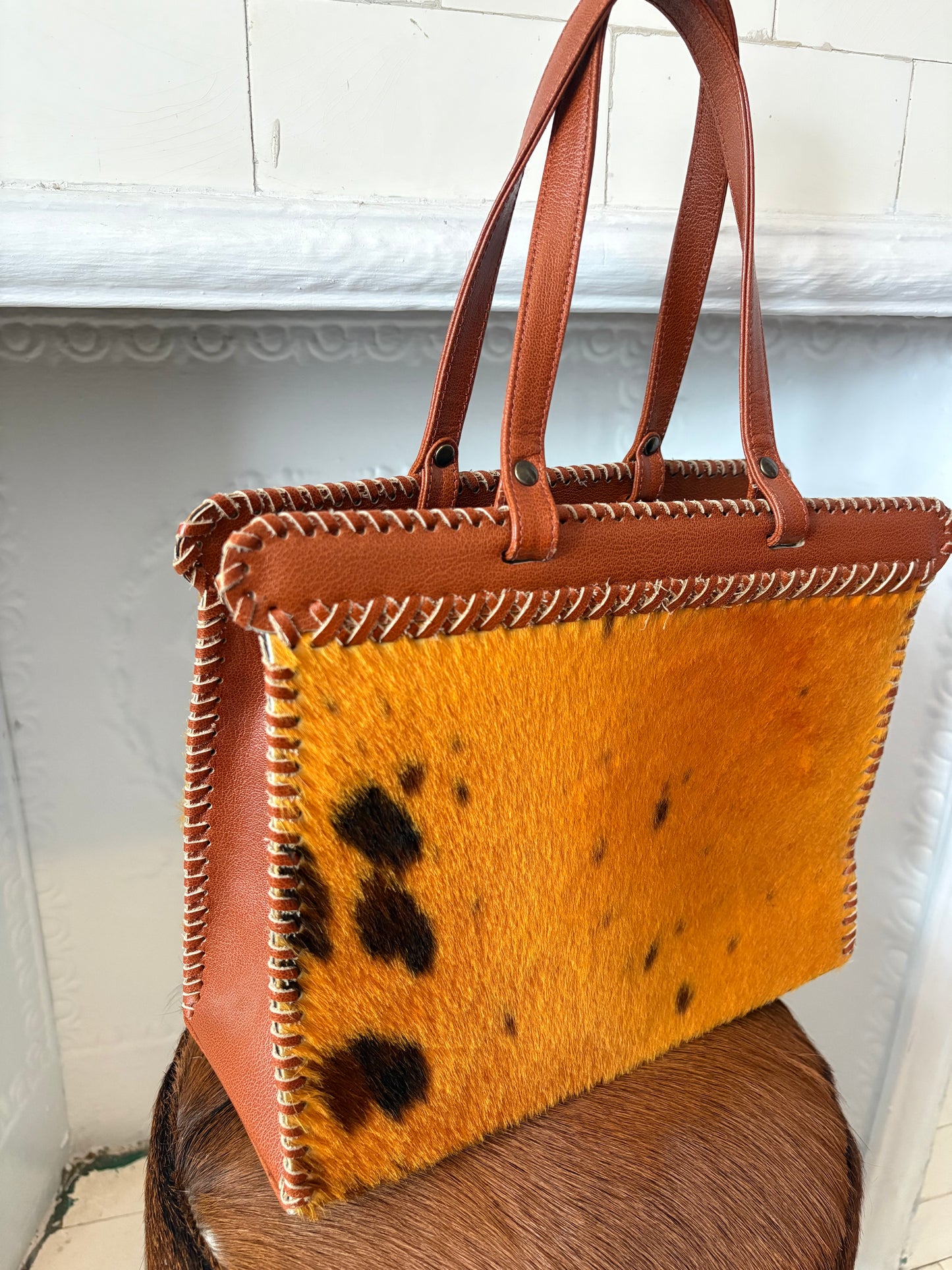 Vintage Jamin Puech Paris Calf Hair Whipstitch Orange Y2K Shoulder Bag