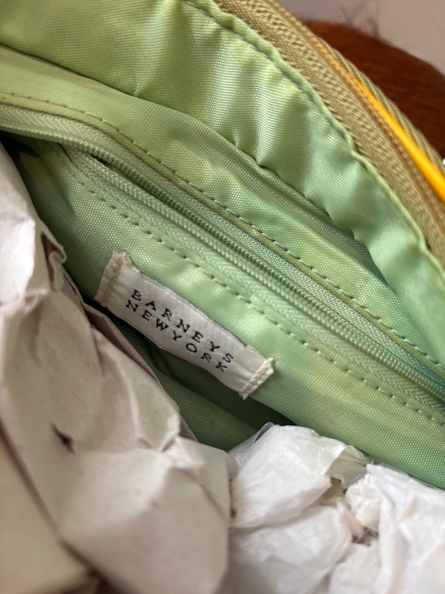 Vintage Barneys New York Utility Canvas Shoulder Bag – Y2K Olive and Yellow – Made in Italy