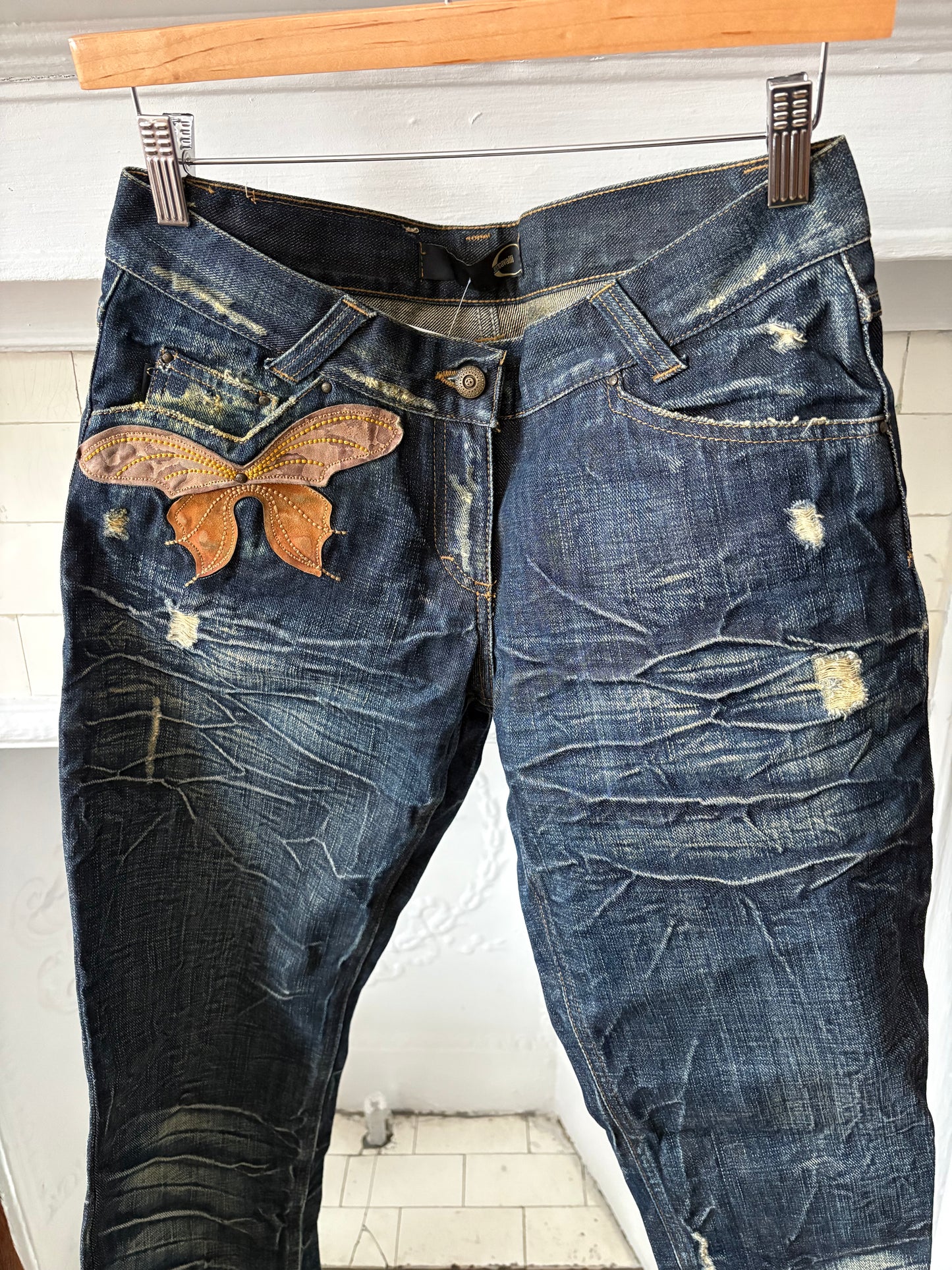 Just Cavalli Early 2000s Butterfly Appliqué Mid-Rise Jeans Size 26