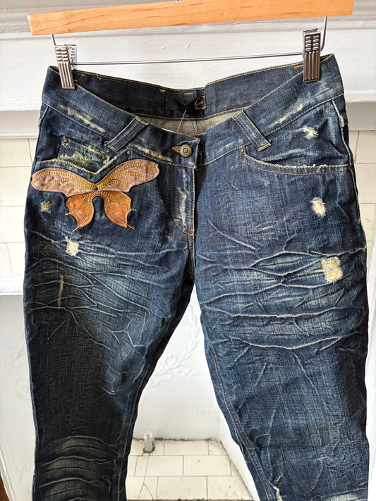 Just Cavalli Early 2000s Butterfly Appliqué Mid-Rise Jeans Size 26