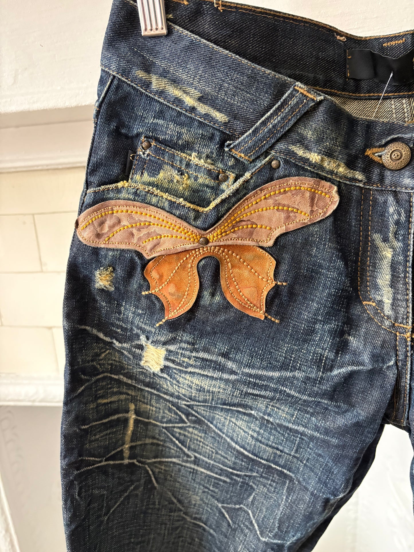 Just Cavalli Early 2000s Butterfly Appliqué Mid-Rise Jeans Size 26