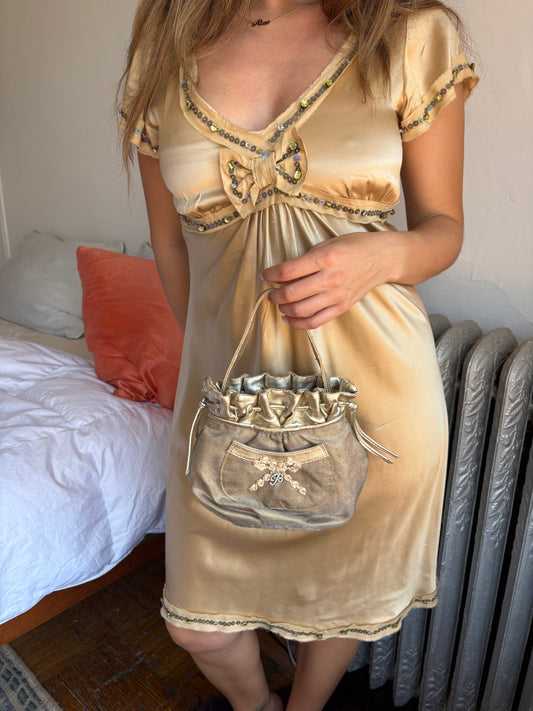 Moschino Cheap & Chic 90s Silk Gold Babydoll Dress