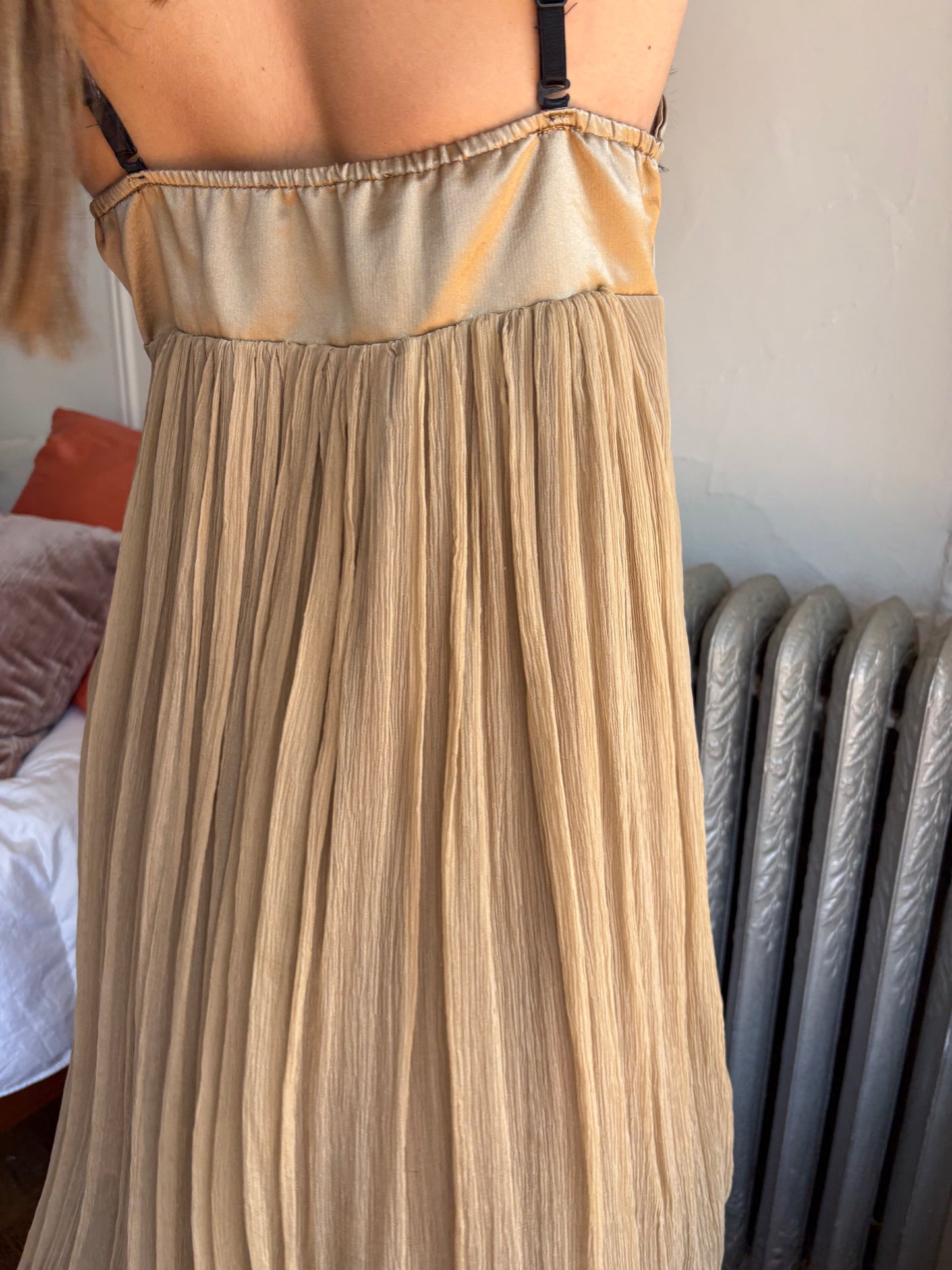 Jeff Gallano y2k silk bustier dress with feather trim